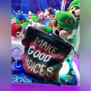 Handmade Hand Knit Large Make Good Choices Snap Purse Wallet Bag One Of A Kind